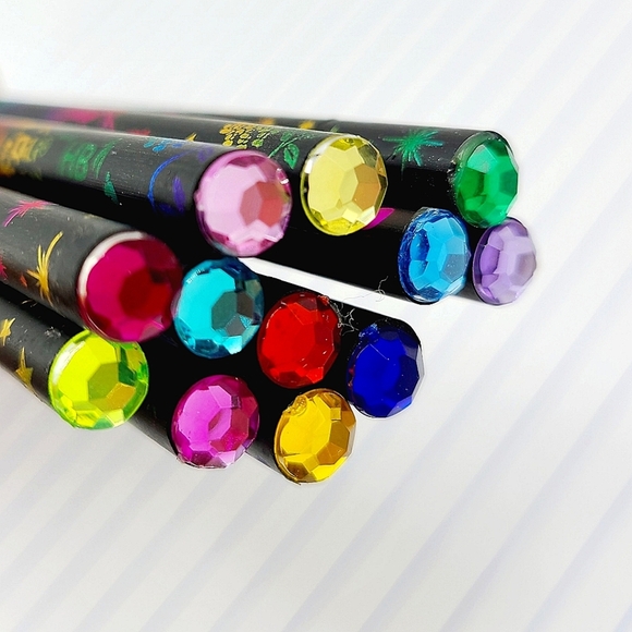 Black Wooden Jeweled 12pc Pencil Set - Picture 2 of 4